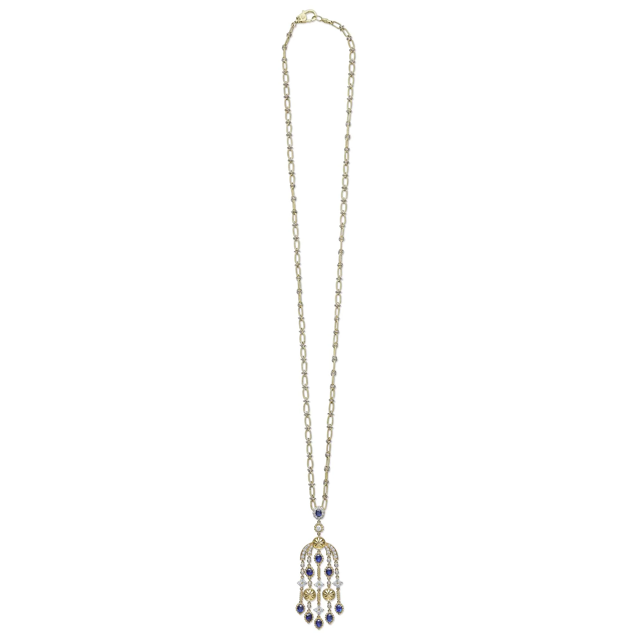 Studio 18K Gold Diamond & Blue Sapphire Chandelier Pendant Necklace - Image 2