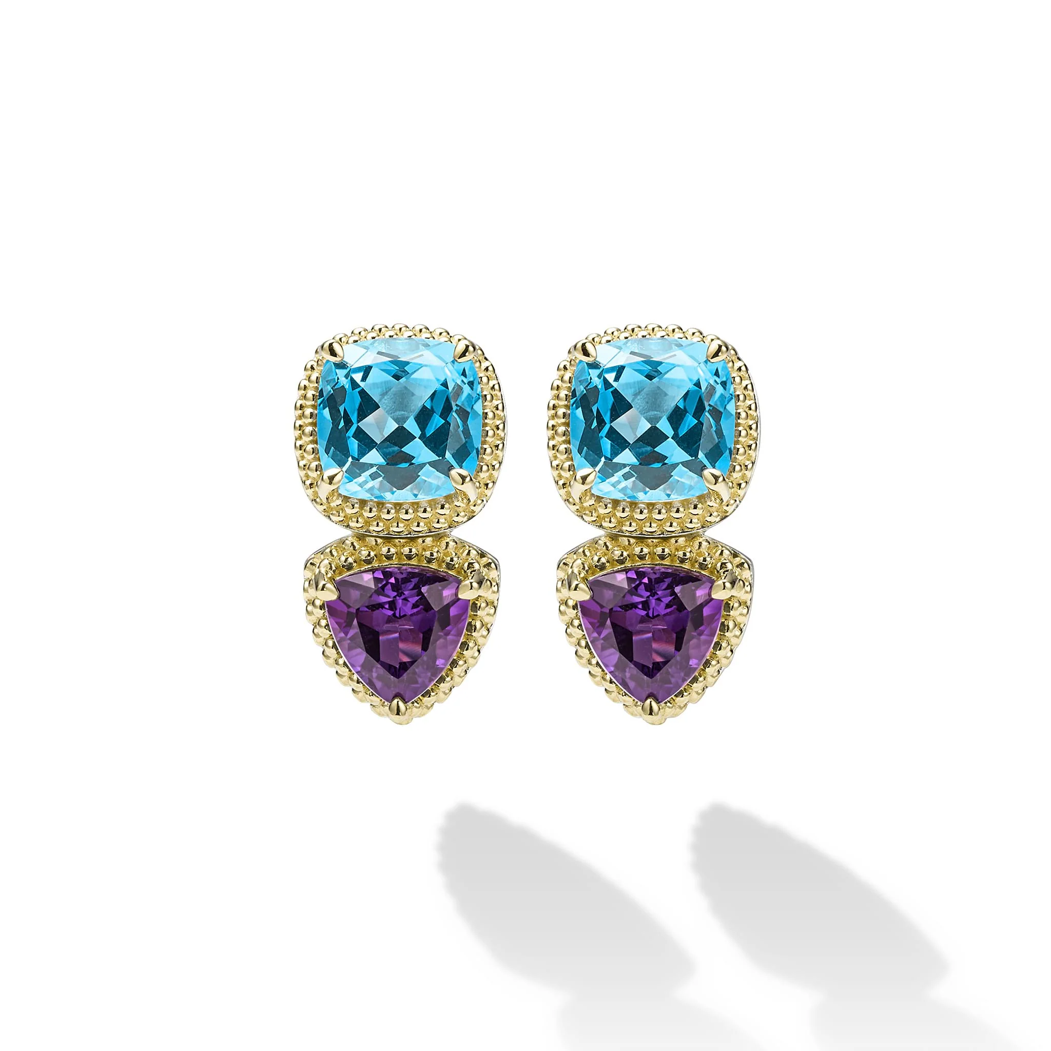Caviar Color Two-Tone Amethyst and Swiss Blue Topaz Omega Clip Earrings - Image 2