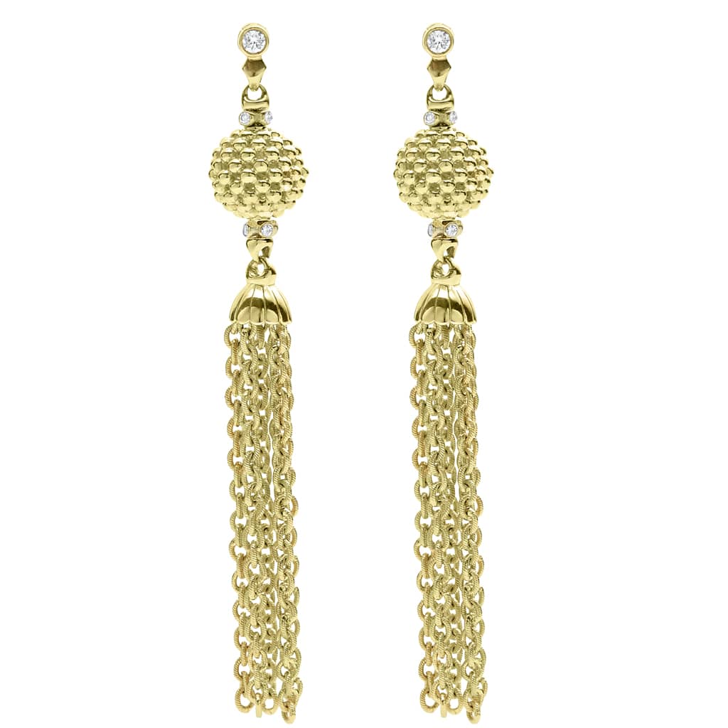 Studio 18K Gold and Diamond Chain Tassel Drop Earrings - Image 3