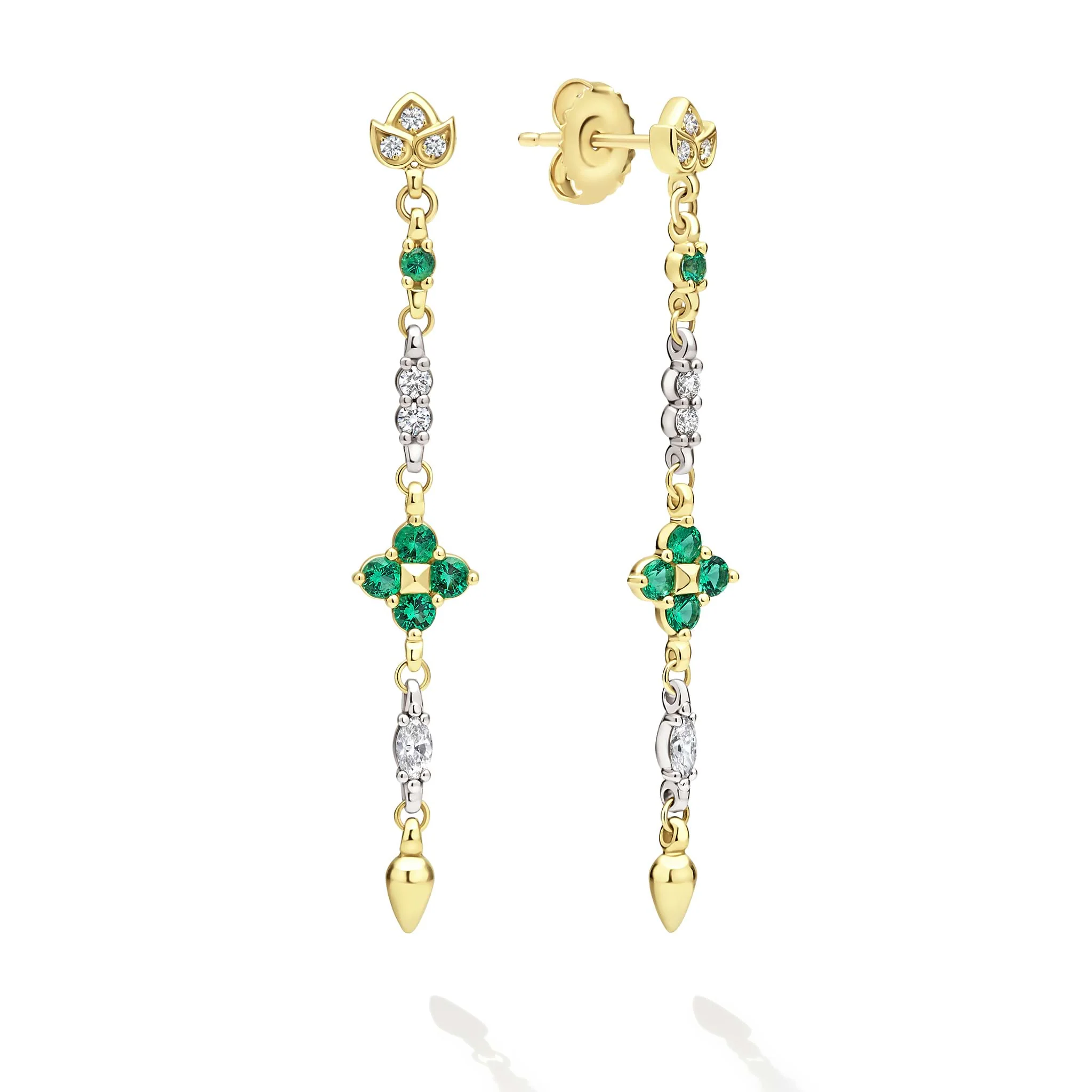 Studio 18K Gold Emerald Floral Denter Drop Earring