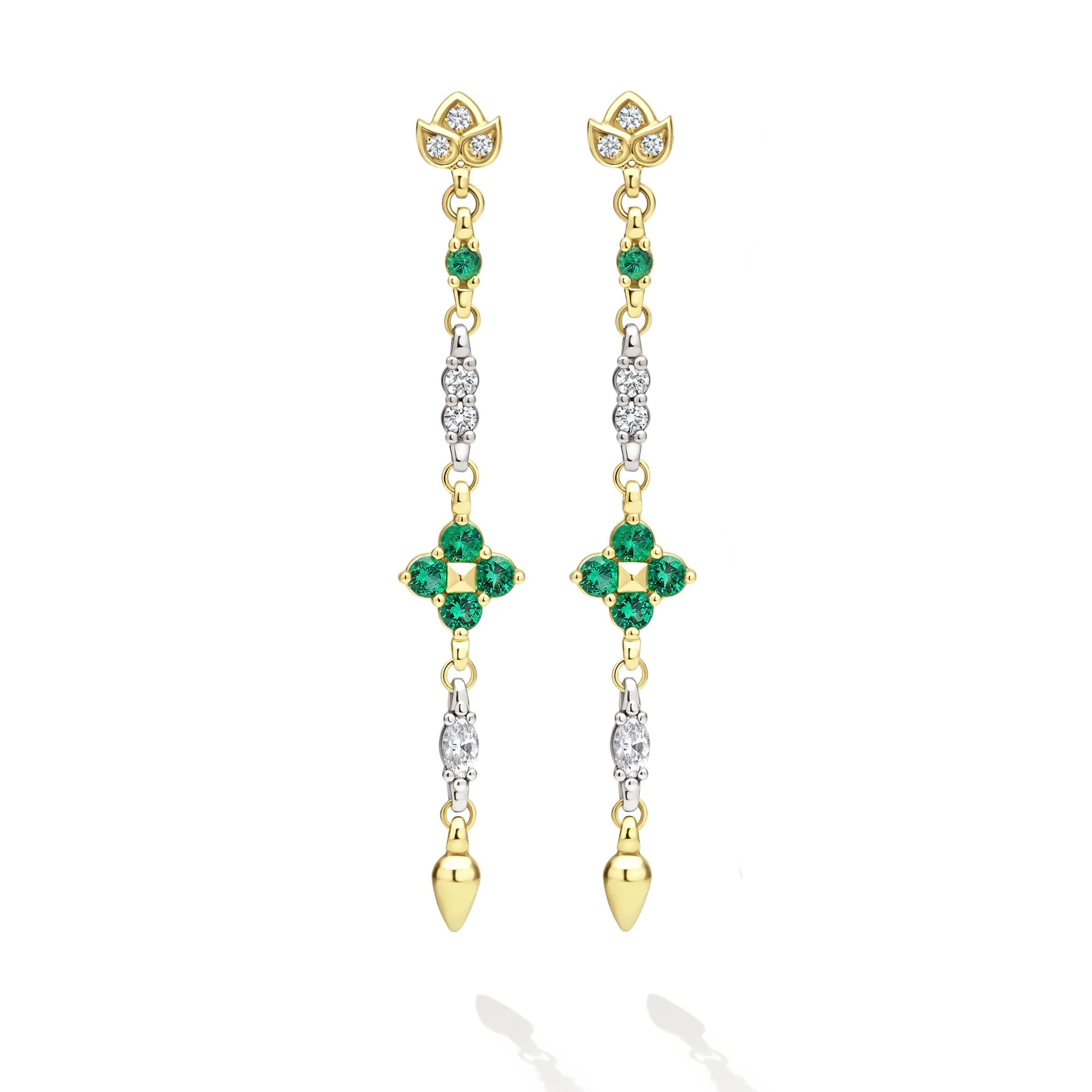 Studio 18K Gold Emerald Floral Denter Drop Earring - Image 2