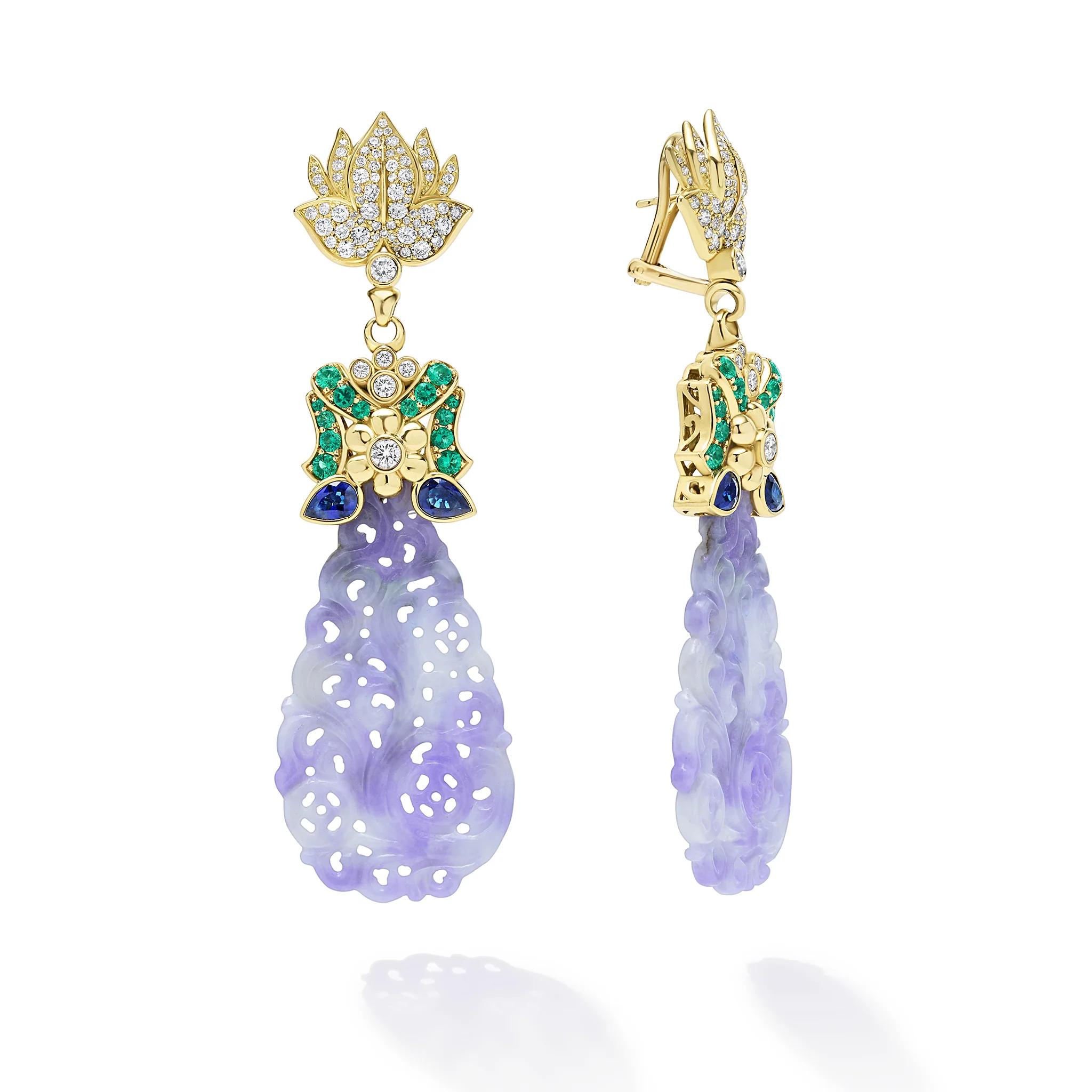 Studio 18K Diamond Lavender Jade Chandelier Earrings