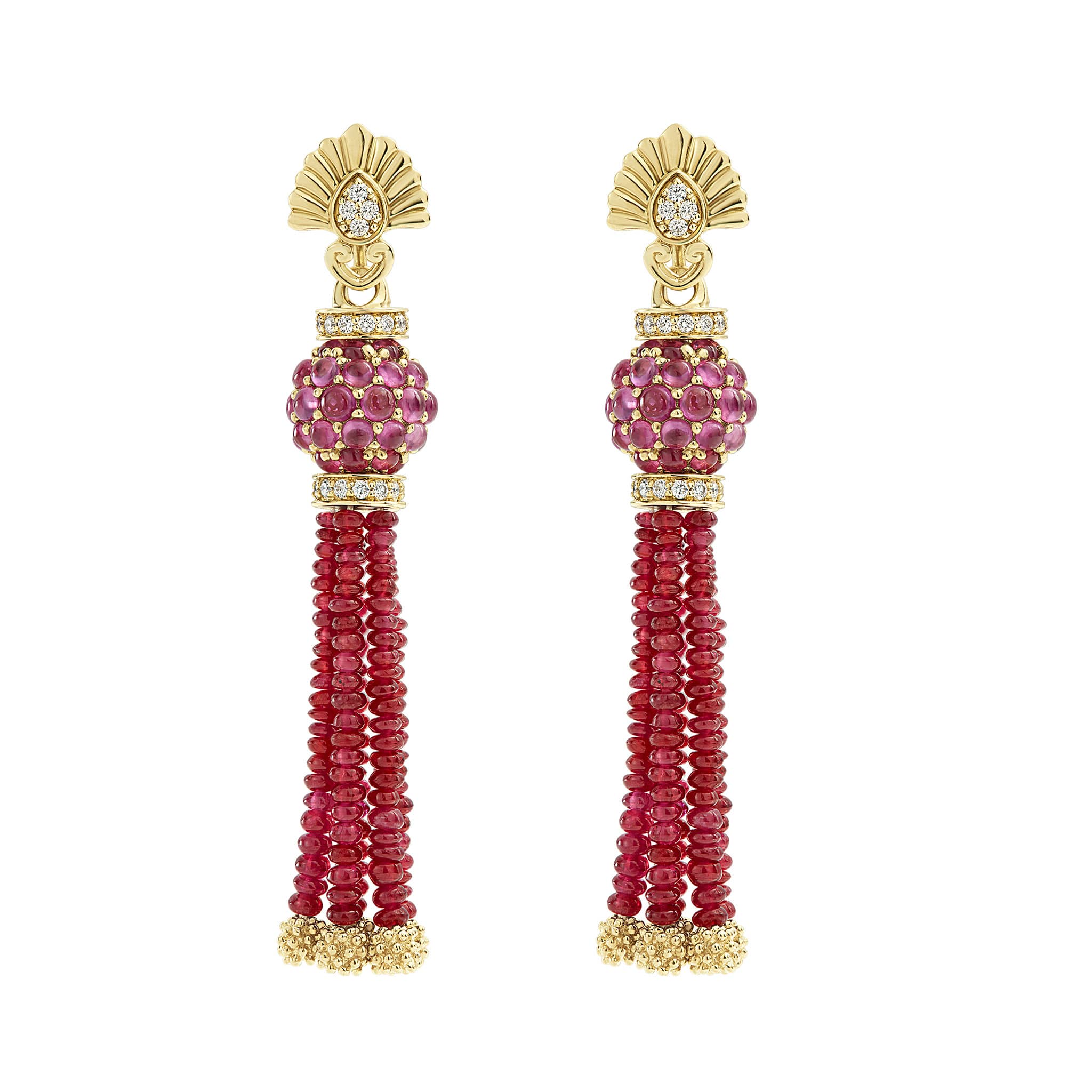 Studio 18K Gold Ruby and Diamond Tassel Drop Earrings - Image 3