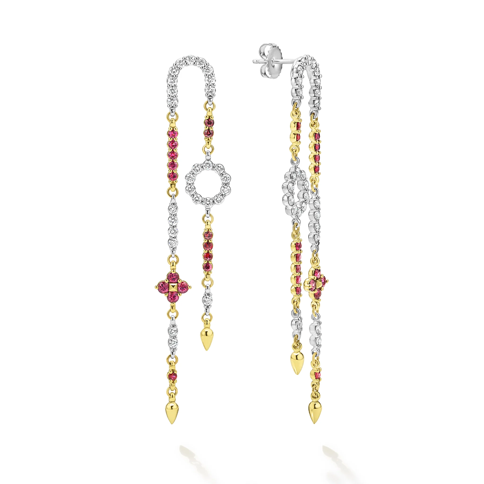 Studio 18K Diamond Ruby Floral Drop Earrings