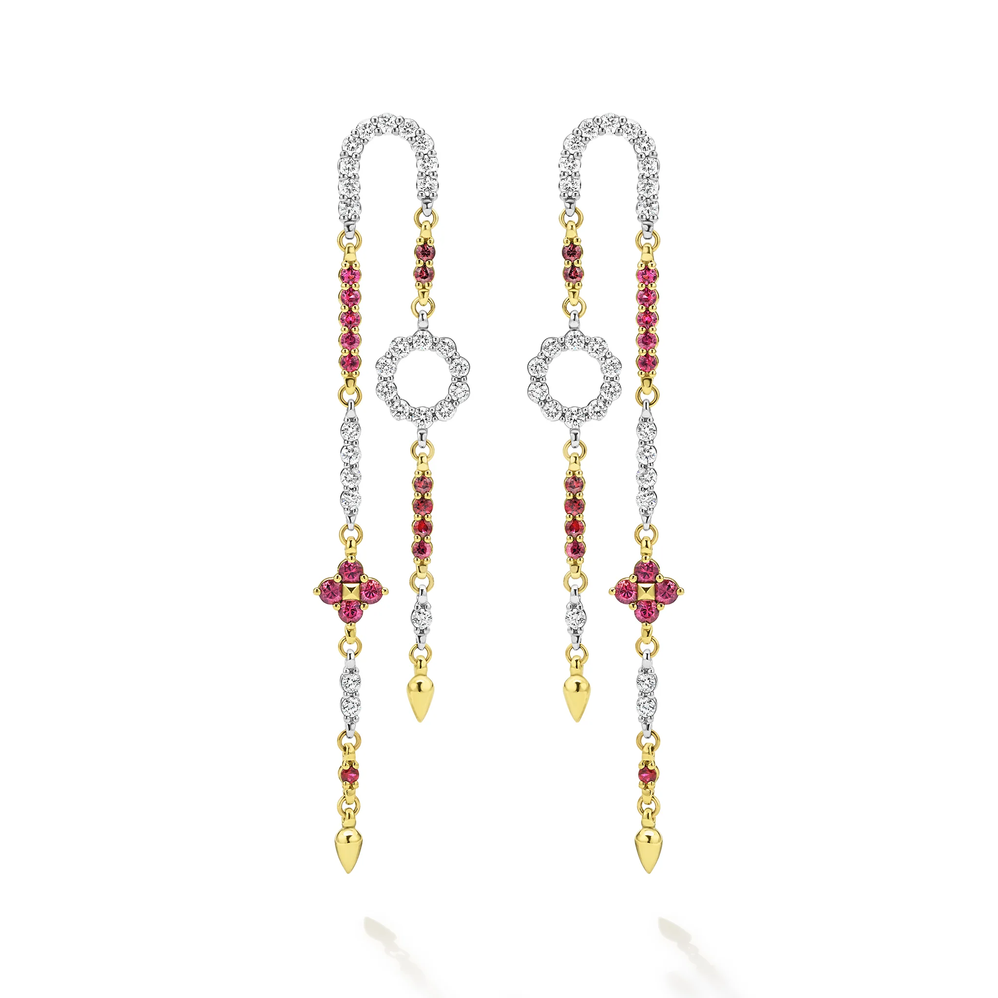 Studio 18K Diamond Ruby Floral Drop Earrings - Image 2