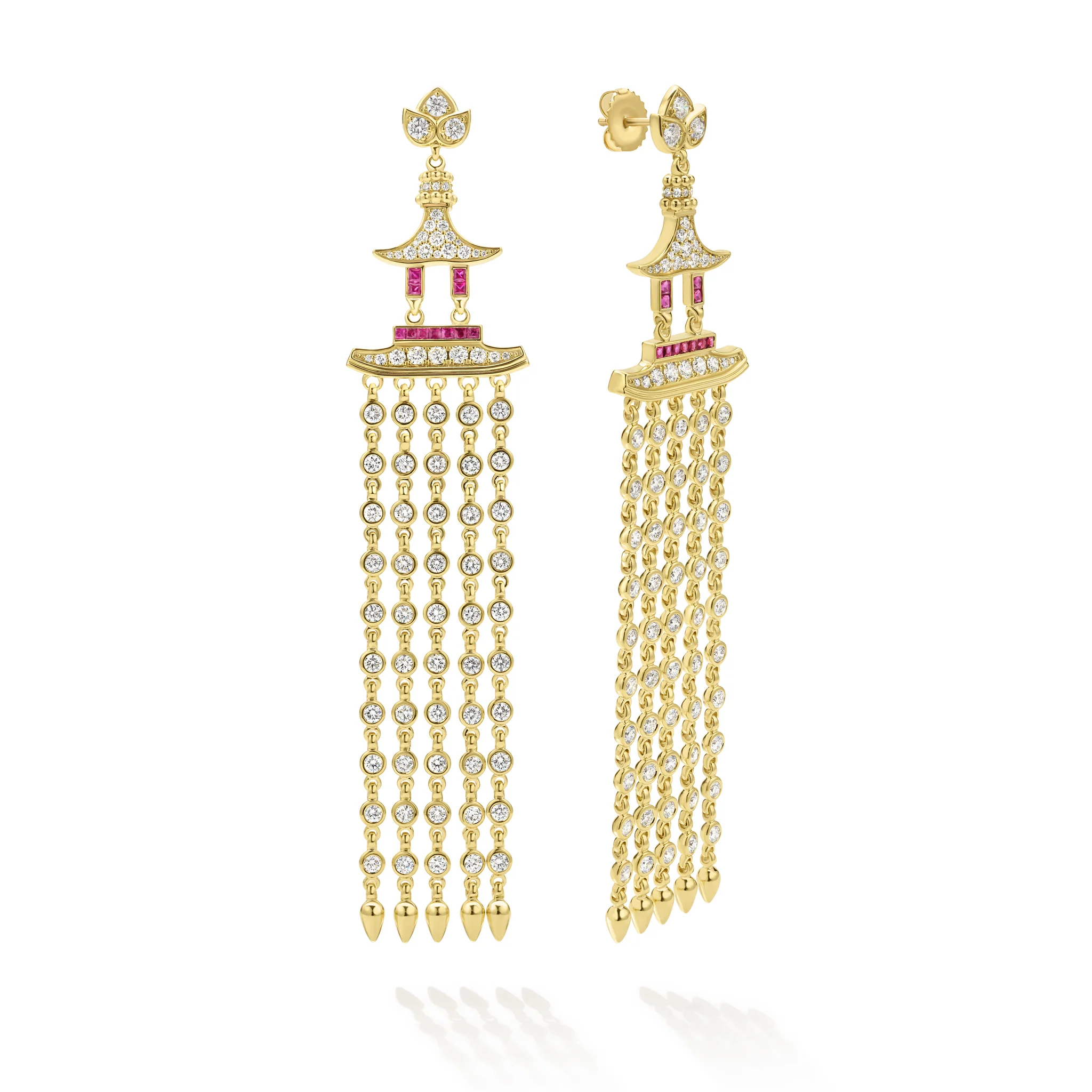 SML Studio 18K Diamond and Ruby Tassel Earrings