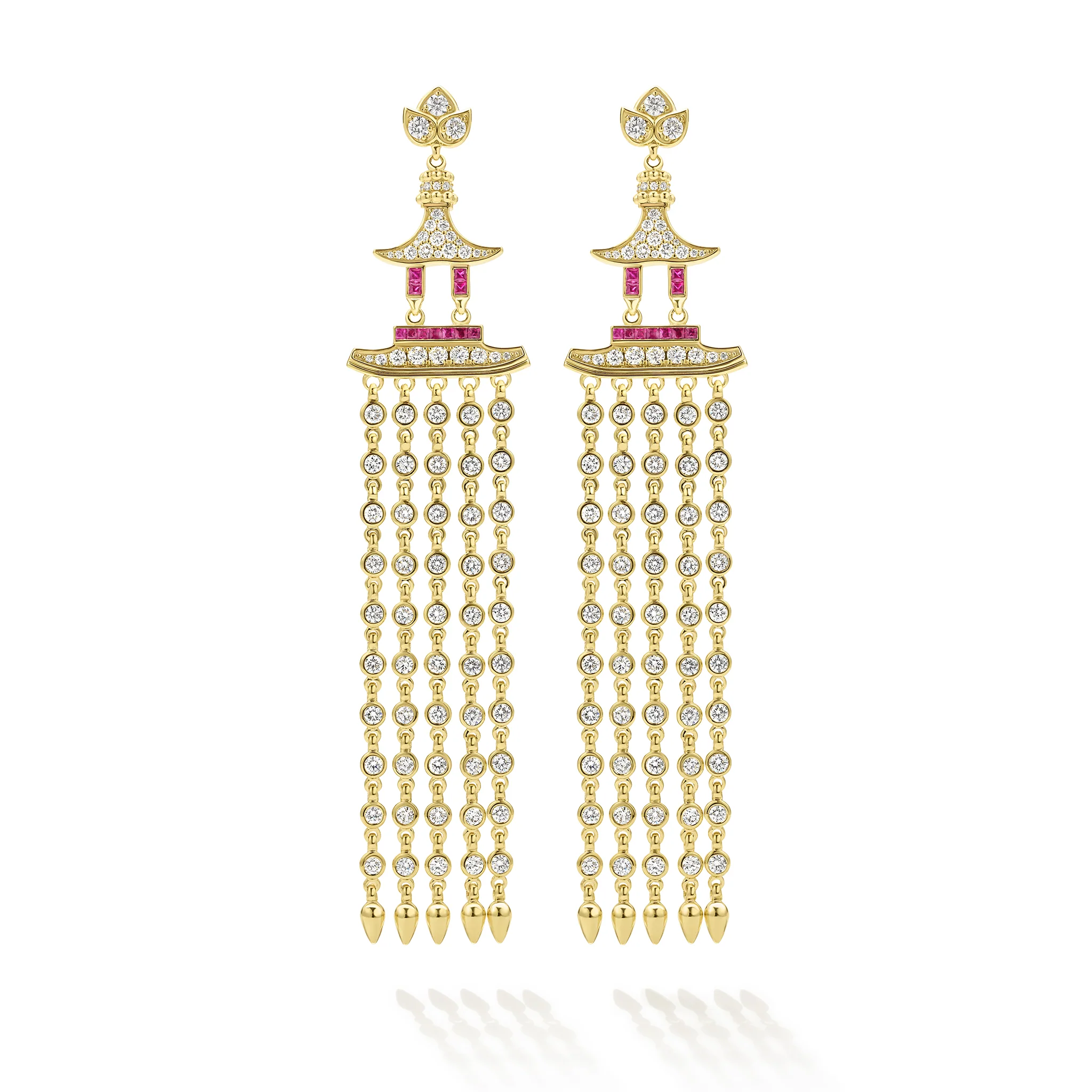SML Studio 18K Diamond and Ruby Tassel Earrings - Image 2