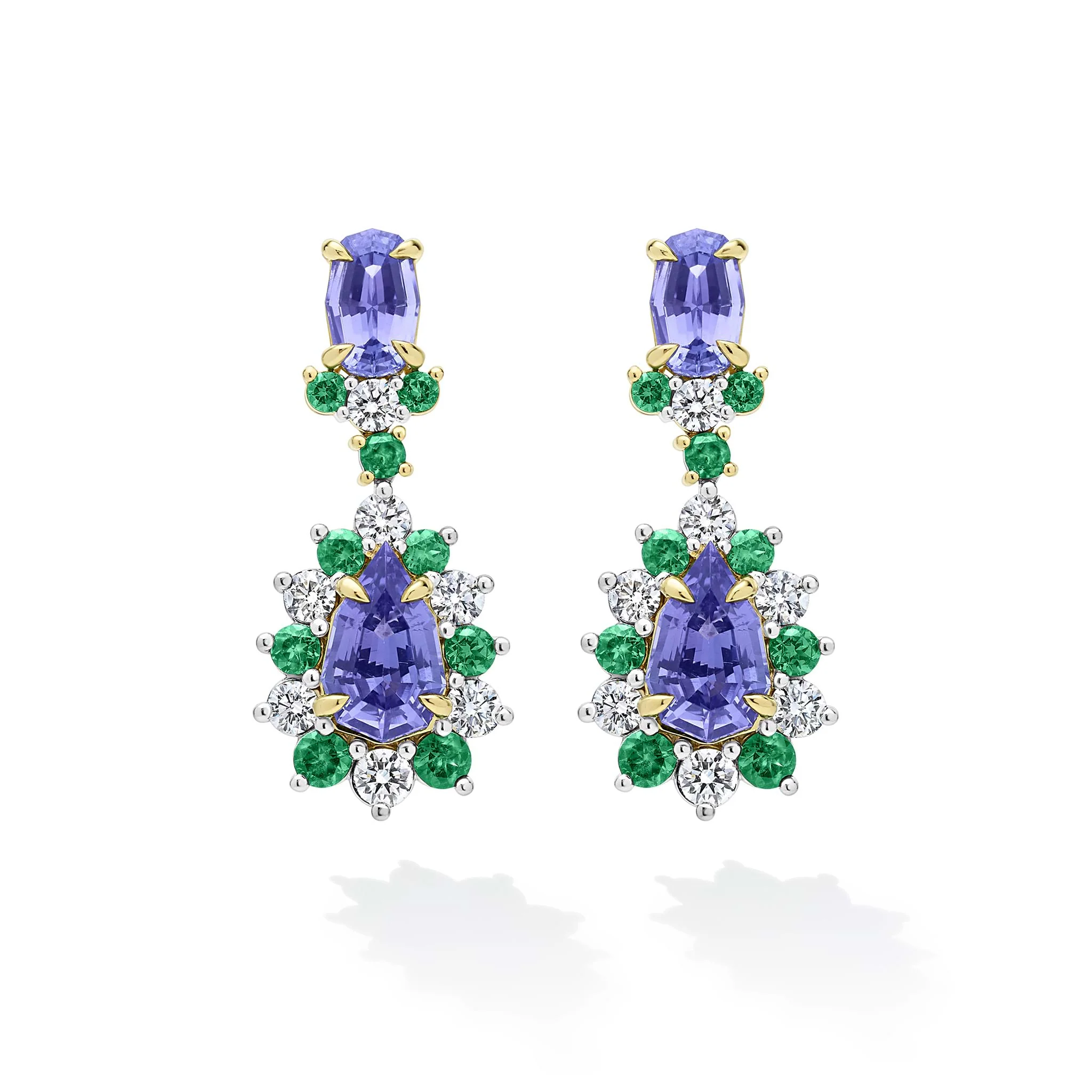 Studio 18K Gold Tanzanite and Tsavorite Garnet Drop Earrings - Image 2