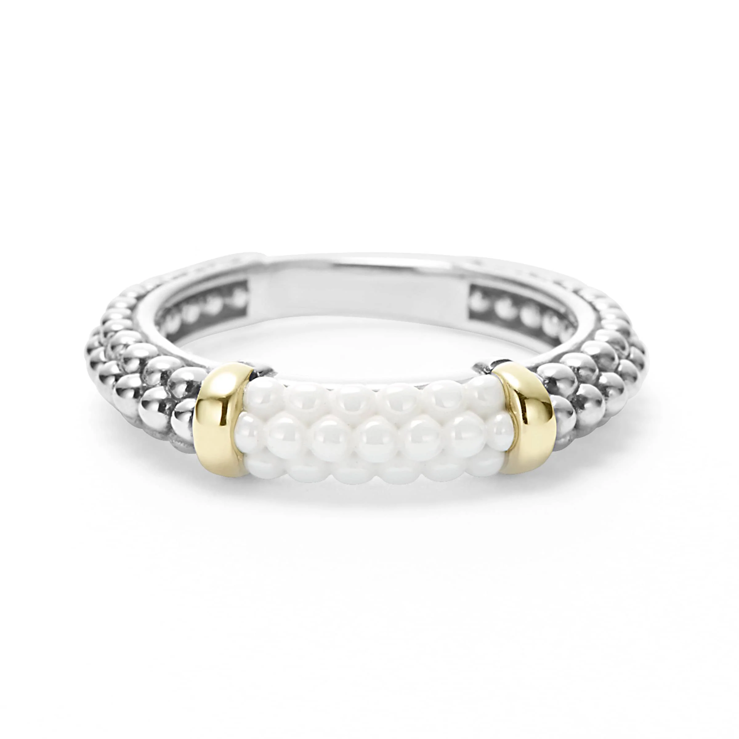 White Caviar Ceramic Two-Tone Caviar Stacking Ring - Image 3